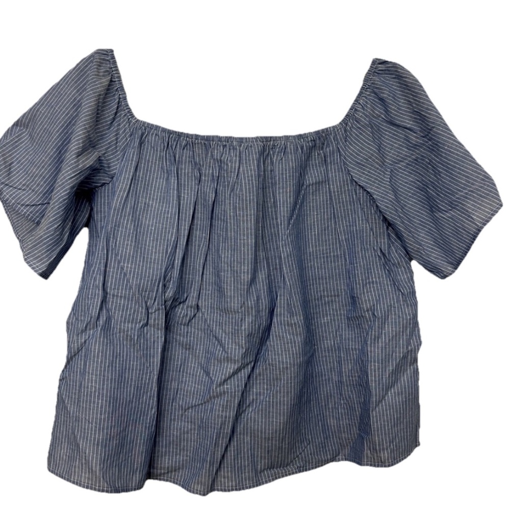 Express Peasant Linen Blend Top Smocked Style Stripes Size Medium Ruffle sleeves